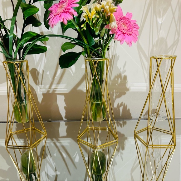 3 Gold Geometric Vases - Picture 1 of 9